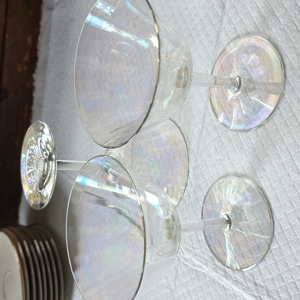 1930s Fostoria Mother Of Pearl Irridescent Champagne Glasses (3) Perfect!